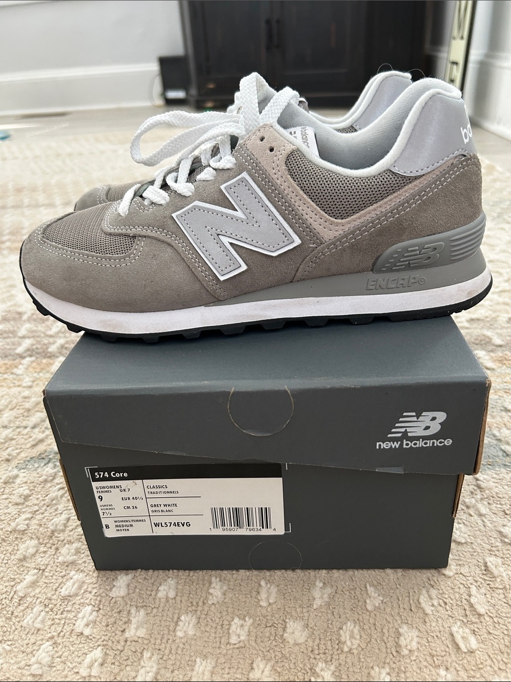 New Balance Grey and White 574 Classic Sneakers